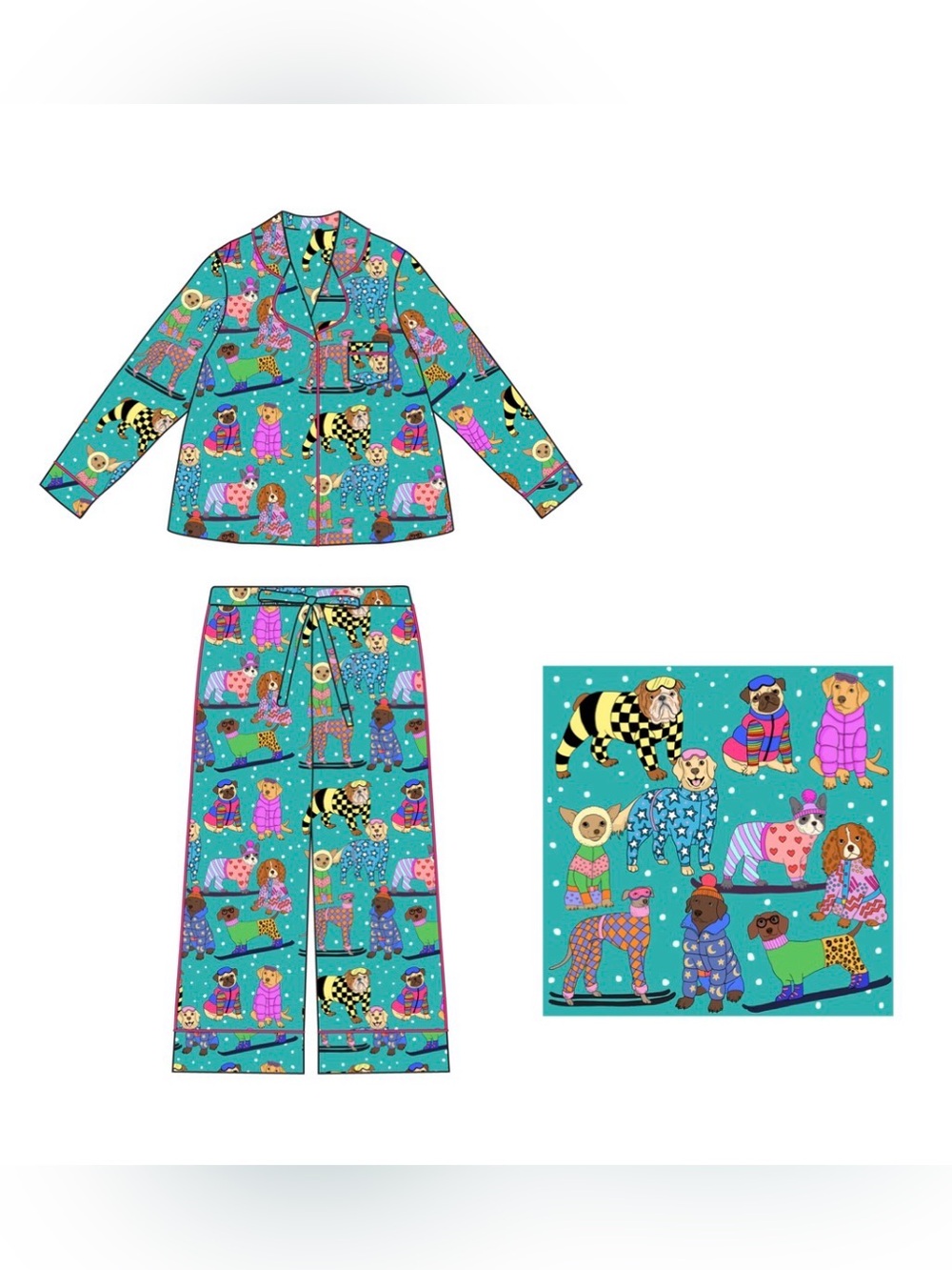 Karen Mabon 2pc Skiing Dogs Pajama Set - Picture 7 of 7